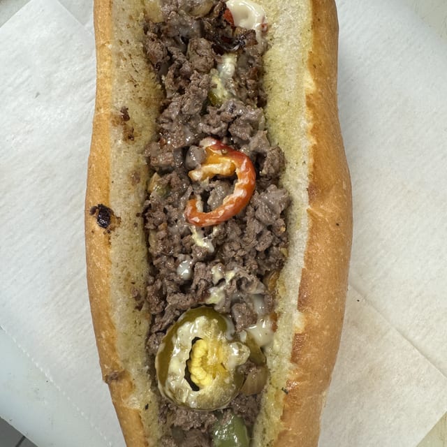 Spicy Garlic Cheese Steak Sandwich.